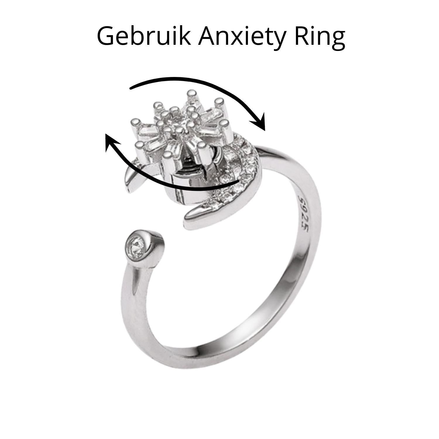 Anxiety Ring (Draairing Bloem en Maan) Zilver 925 Gebruik