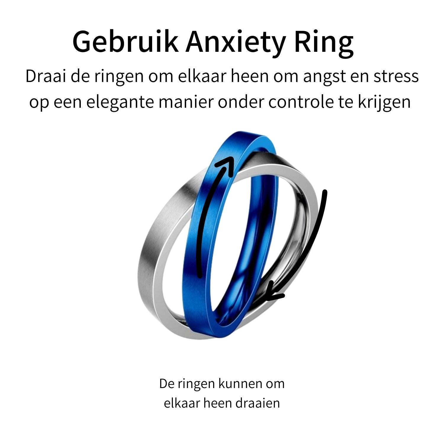 Anxiety Ring (twee ringen) Blauw-Zilver uitleg