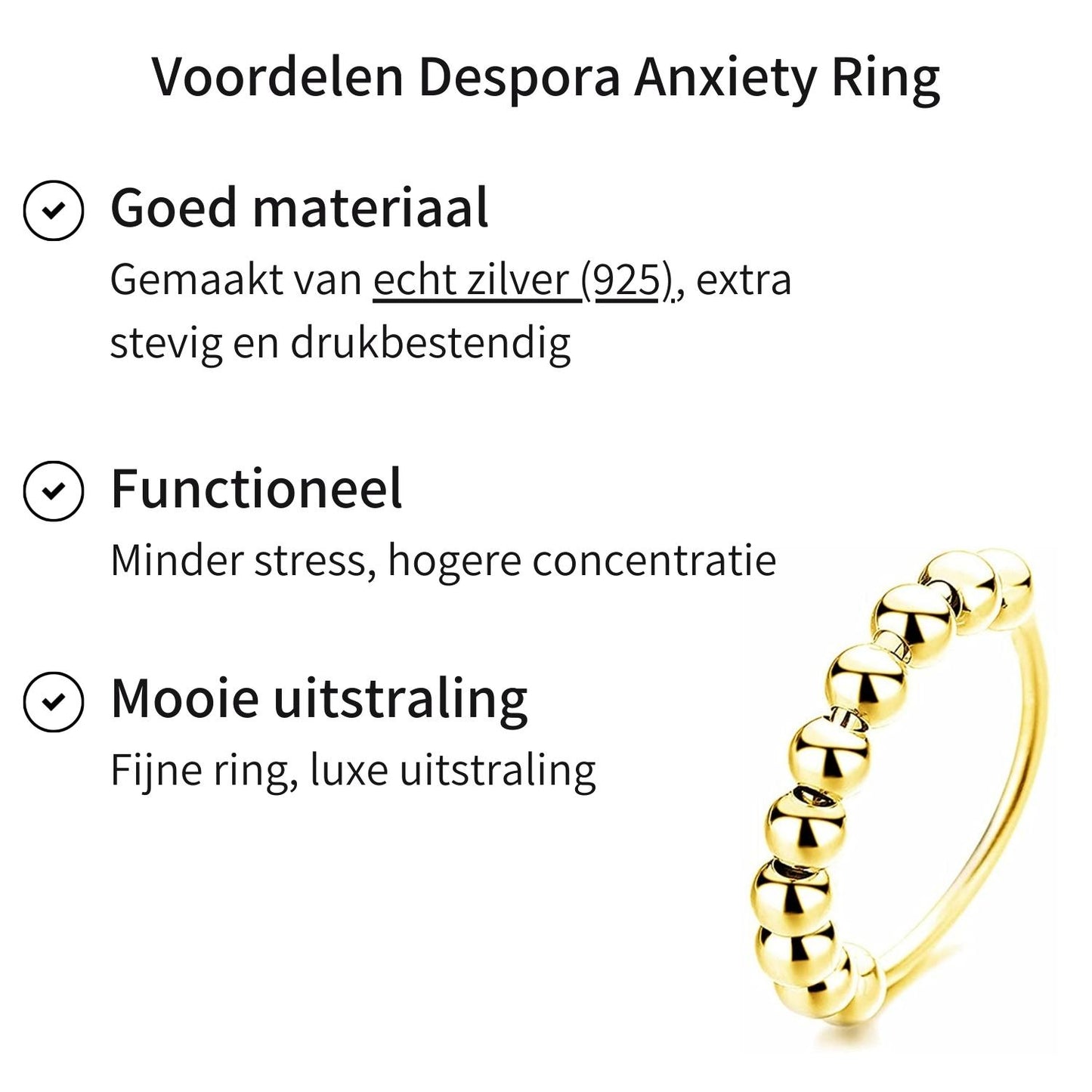 Anxiety Ring zilver 925 Gold Plated voordelen